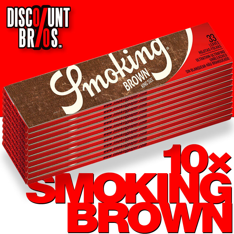 10 × SMOKING BROWN Braun UNGEBLEICHT King Size Papers 33 Blatt Zigarettenpapier 110×44mm
