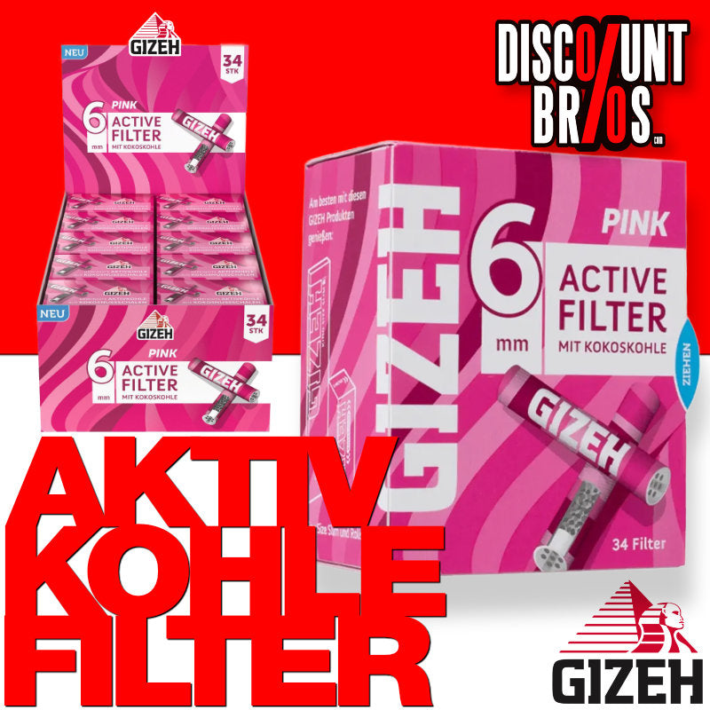 340 Stk. Tray GIZEH PINK Active Tips Aktivkohlefilter Filter Zigarettenfilter 6mm EXTRA-SLIM
