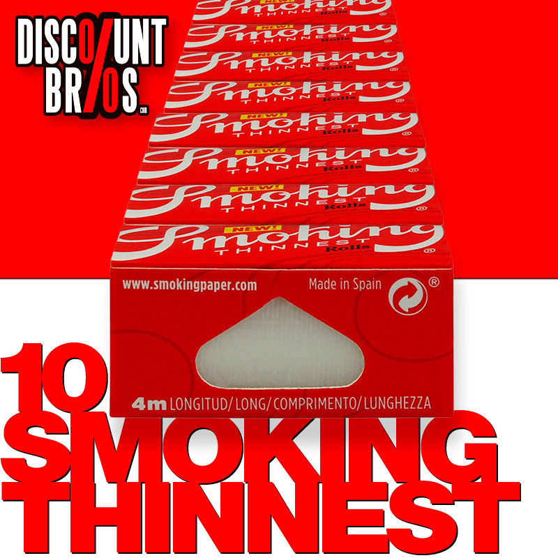 10 × SMOKING RED THINNEST Rolls Slim Papers Zigarettenpapier 4m×44mm