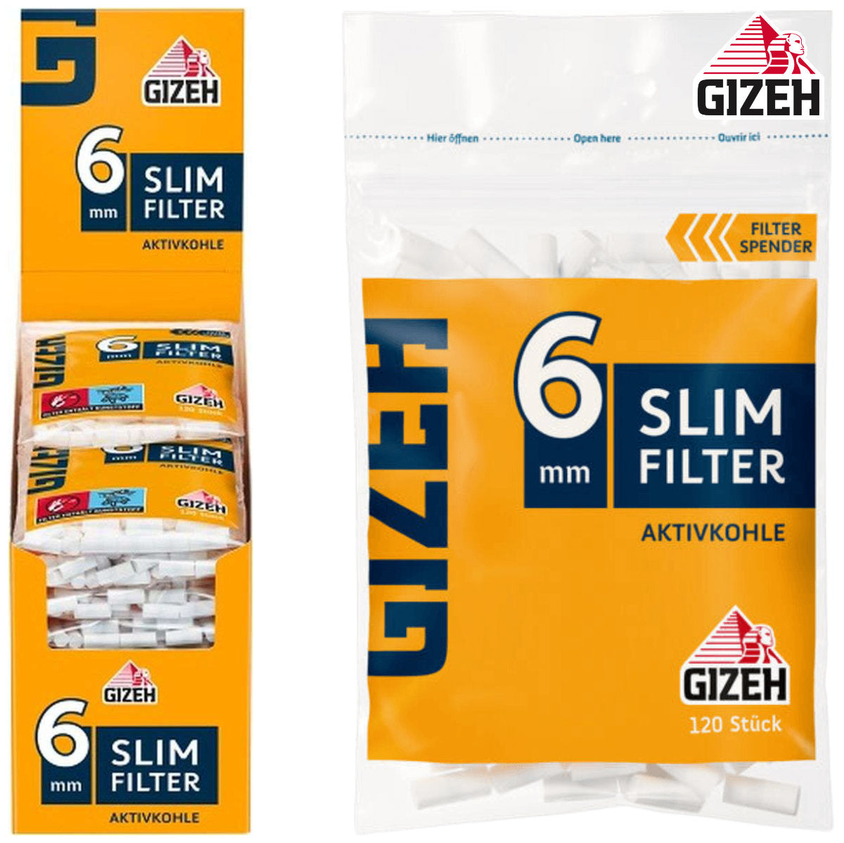 20er Verkaufsdisplay GIZEH SLIM CARBON Tips Filter Aktivkohle Zigarettenfilter 6mm