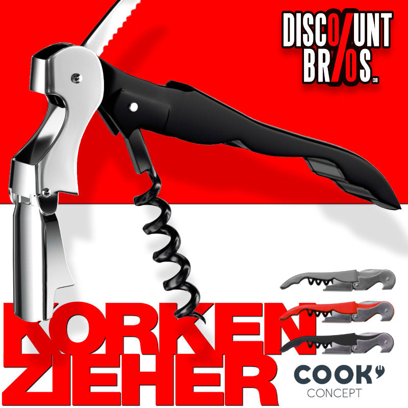 3-in-1 KORKENZIEHER und Flaschenöffner Kellnermesser Edelstahl ROT SCHWARZ oder GRAU