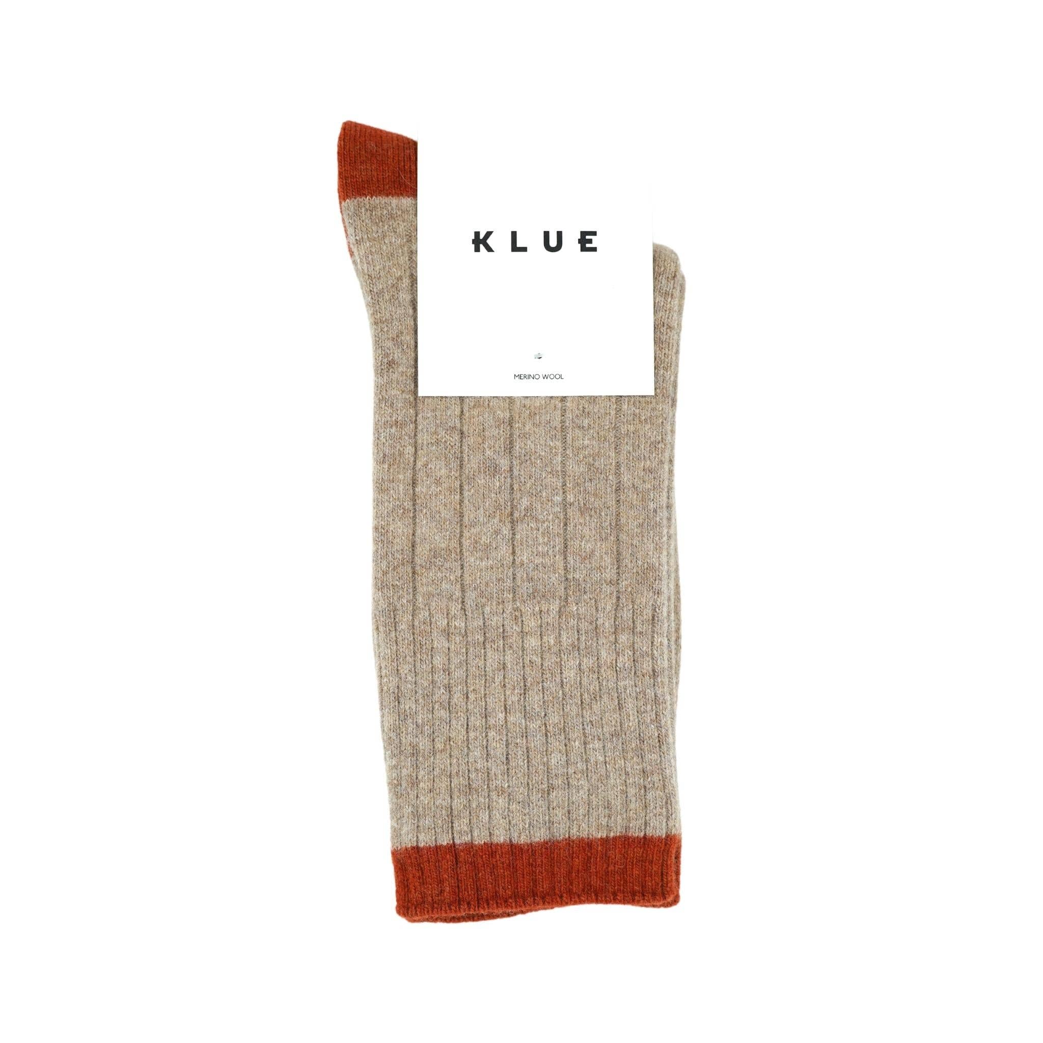 KLUE Socken aus Merinowolle mit farbigen Bündchen | Beige und Orange