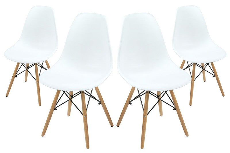 4er-Set Designer STUHL Esszimmerstuhl | Kunststoff Sitz und Beine aus Buchenholz WEISS