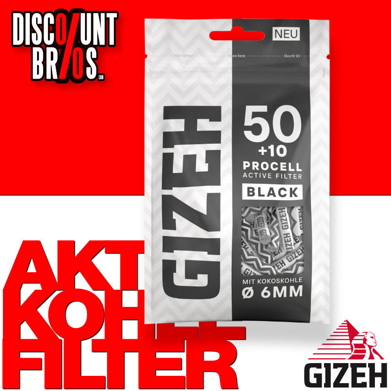 50+10 Stk. GIZEH BLACK Active Filter ProCell Aktivkohlefilter Filter Zigarettenfilter 6mm EXTRA-SLIM