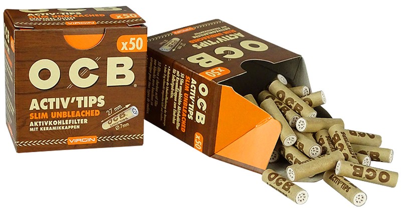50 Stk. OCB VIRGIN Activ Tips Filter Unbleached Aktivkohlefilter 7mm SLIM