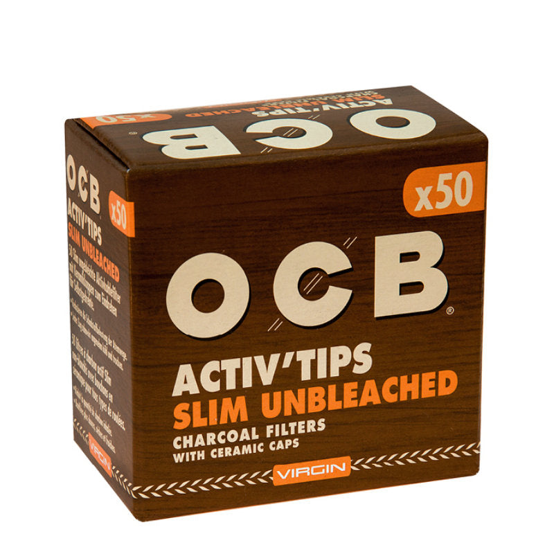 50 Stk. OCB VIRGIN Activ Tips Filter Unbleached Aktivkohlefilter 7mm SLIM