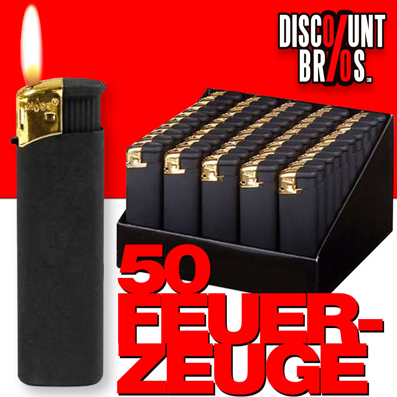 50 Stk. Elektronik FEUERZEUG Mattschwarz + Gold nachfüllbar in Verkaufsdisplay