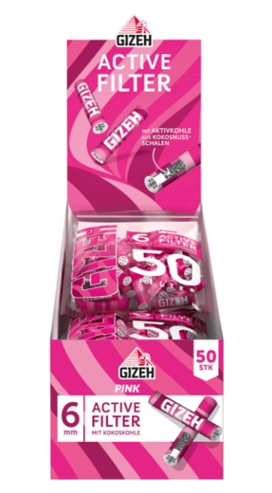 50 Stk. GIZEH PINK Active Tips Aktivkohlefilter Filter Zigarettenfilter 6mm EXTRA-SLIM