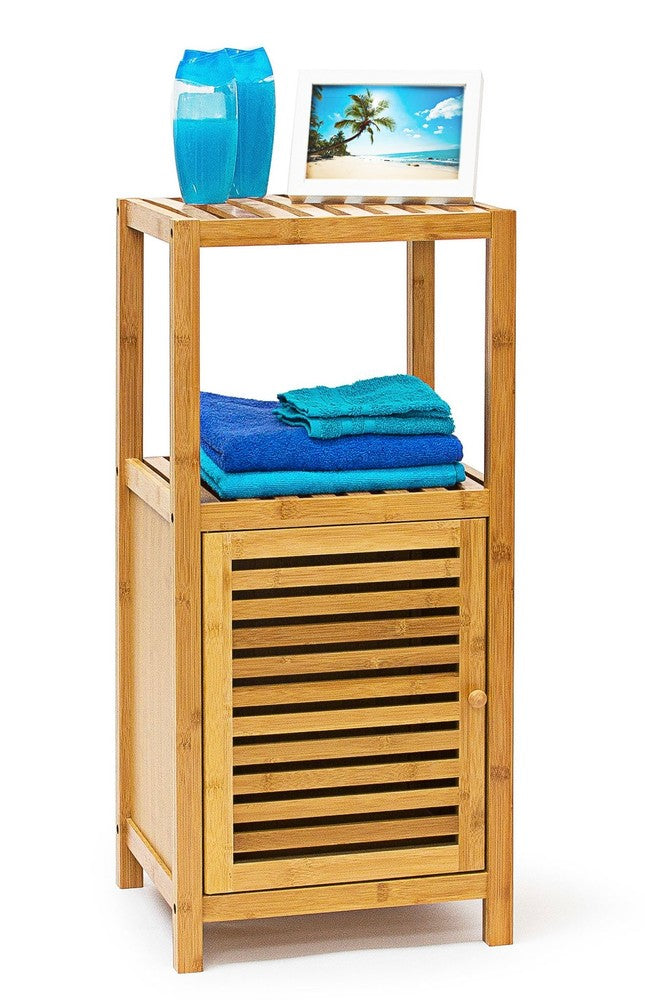 Bambus BADREGAL mit Tür und 3 Ablageflächen