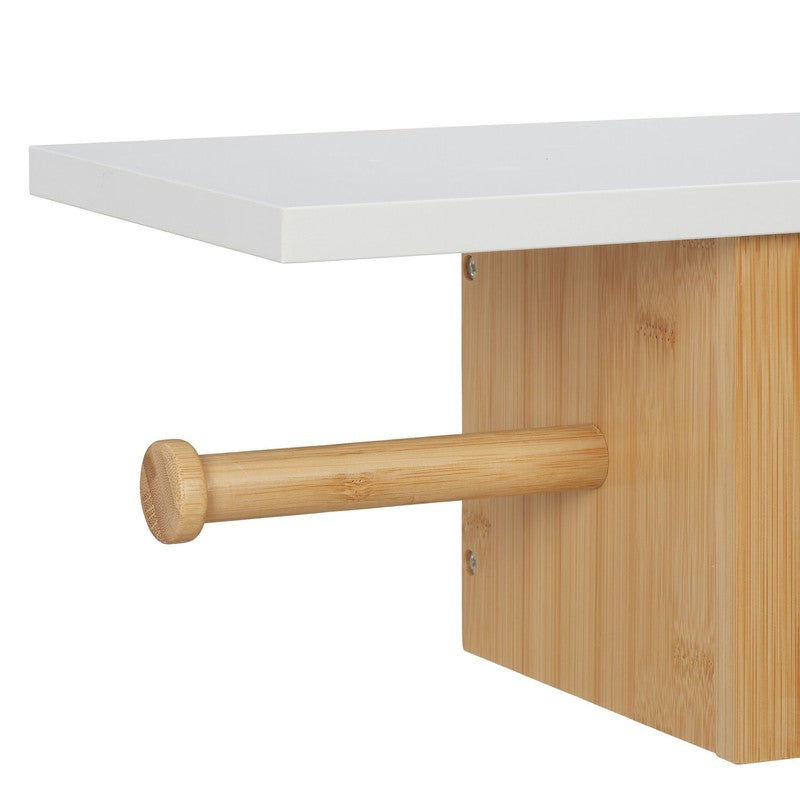 Toilettenpapierhalter WC-PAPIER-HALTER mit Ablage und Fach aus Bambus-Holz