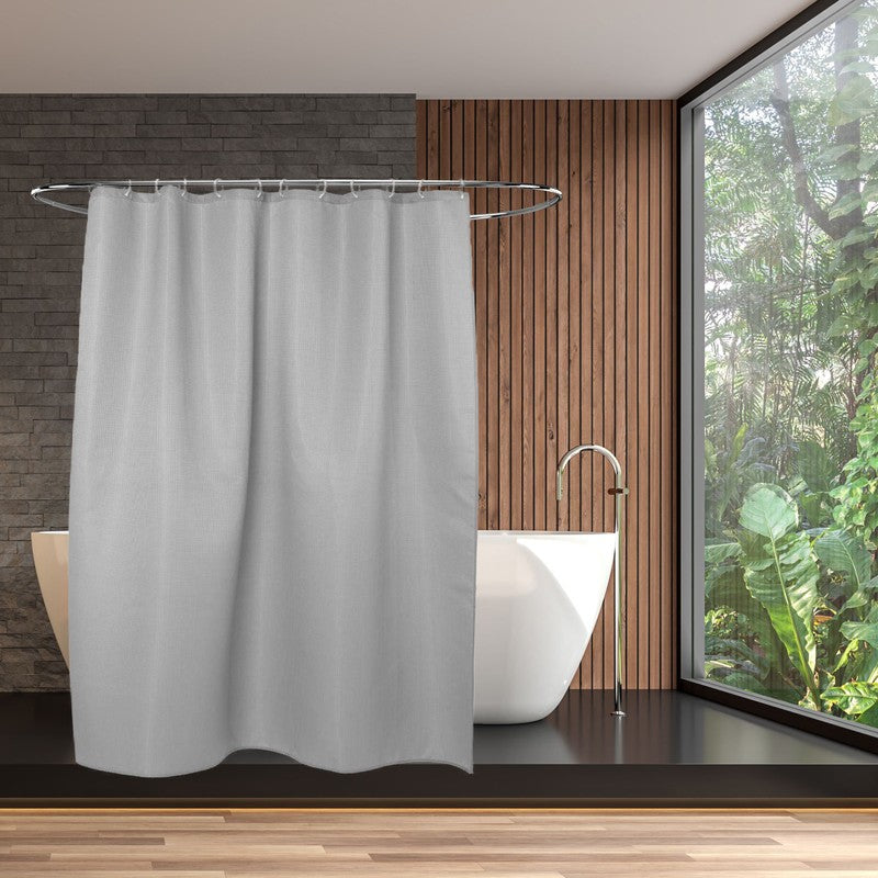 5five Textil DUSCHVORHANG Polyesterstoff mit Waffelstruktur MODERN + 12 Ringe 180×200cm STEINGRAU