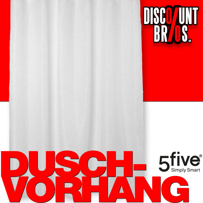 5five Textil DUSCHVORHANG Polyesterstoff mit Waffelstruktur MODERN + 12 Ringe 180×200cm WEISS