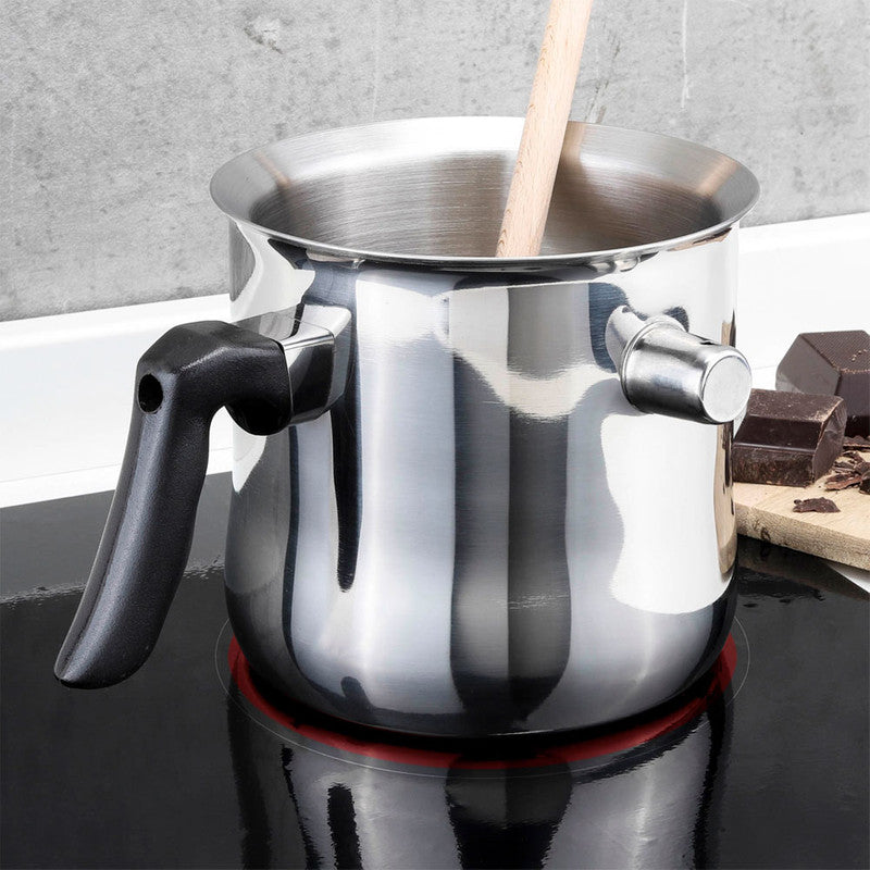 Edelstahl Milchtopf Simmertopf PFANNE Kochtopf mit Griff und Flötenkessel-Funktion Ø14cm 1,5L