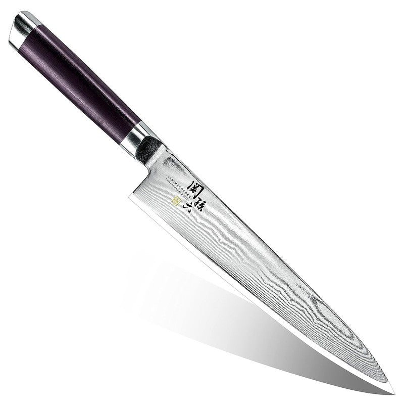 KAI SEKISOROKU Santoku Gyuto Messer Fleischmesser mit Damaststahl-Klinge (210 mm) und Holzgriff SCHWARZBRAUN