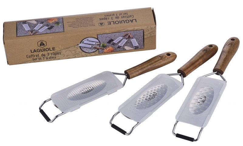 Küchenreiben Edelstahl REIBE Parmesanreibe Käseraffel Raffel Raspel mit Holzgriff von Laguiole 3er-Set