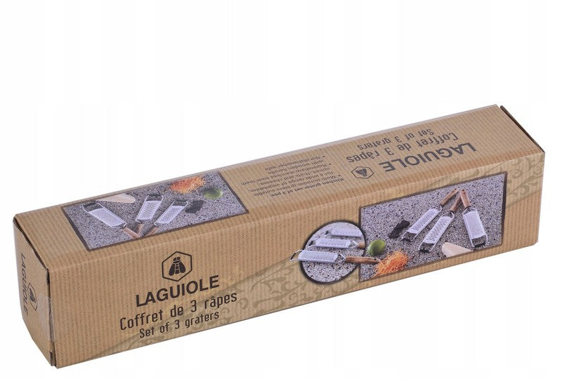 Küchenreiben Edelstahl REIBE Parmesanreibe Käseraffel Raffel Raspel mit Holzgriff von Laguiole 3er-Set