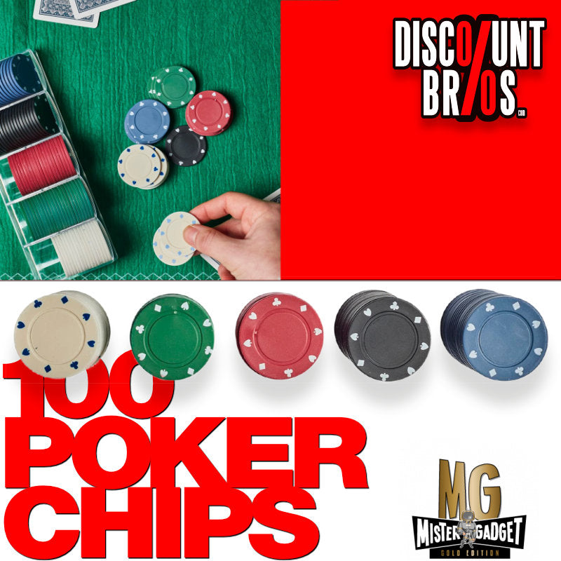 Mister Gadget POKER-SET mit 100 Pokerchips in 5 Farben