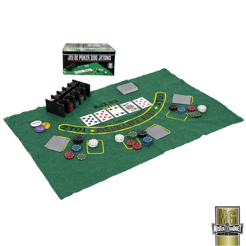 Texas Hold’em POKER-SET Pokerkoffer mit 200 Chips, zwei Kartendecks, Filzmatte und Aluminiumbox