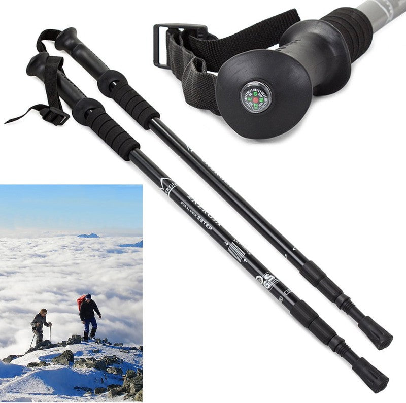 Wanderstöcke NORDIC WALKING Trekkingstöcke Stöcke mit Kompass SCHWARZ