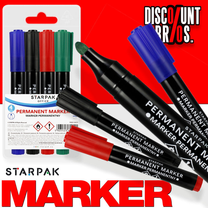 STARPAK wasserfeste Filzstifte PERMANENT-MARKER SET 4-teilig ROT BLAU GRÜN SCHWARZ