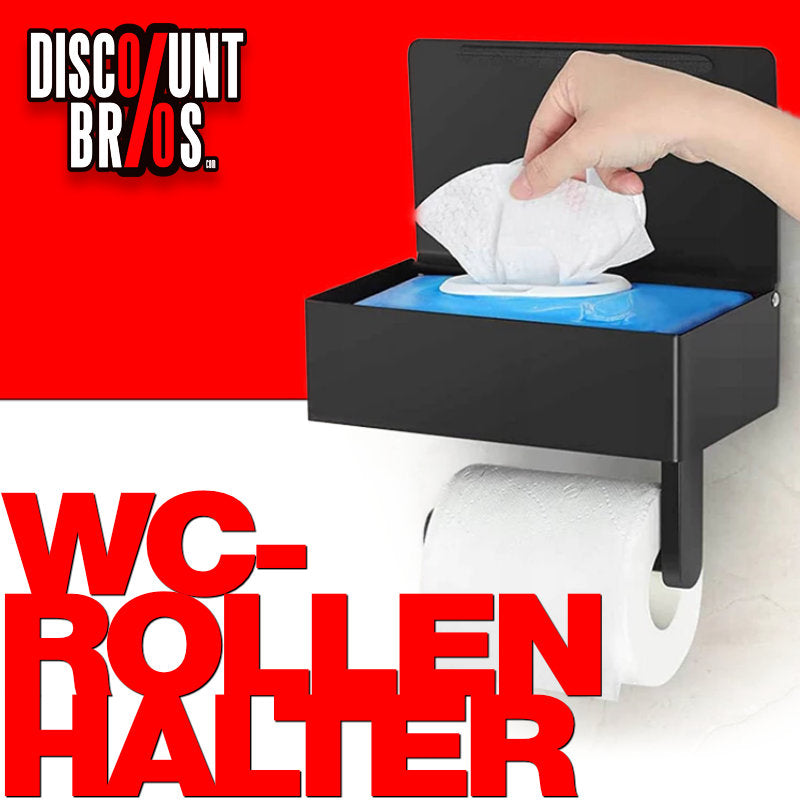Toilettenpapierhalter WC-PAPIER-HALTER mit Ablage und Feuchttücher-Fach aus Metall SCHWARZ