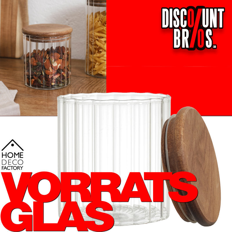 50cl VORRATSGLAS mit HOLZDECKEL Vorratsbehälter Aufbewahrungsglas transparentes Glas