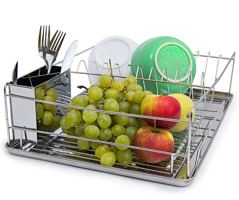 Abtropfkorb GESCHIRR-ABTROPFGITTER Abtropfgestell mit Besteckhalter 48×33cm