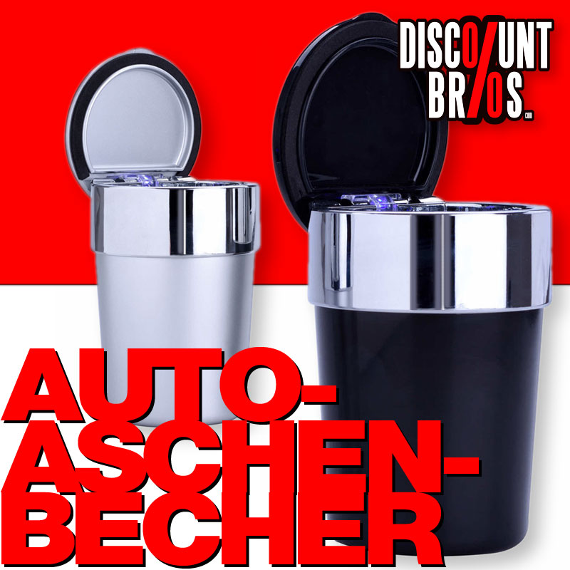 Champ AUTO-ASCHENBECHER Aschenbecher für Getränkehalter mit Deckel und LED Licht SCHWARZ oder SILBER