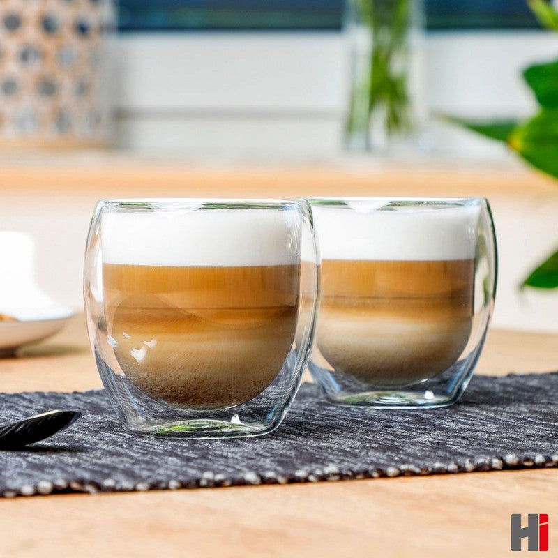 2er-Set Cappuccino Gläser THERMO-TRINKGLAS Trinkgläser Tee Glas doppelwandig aus Borosilikatglas 2×250ml