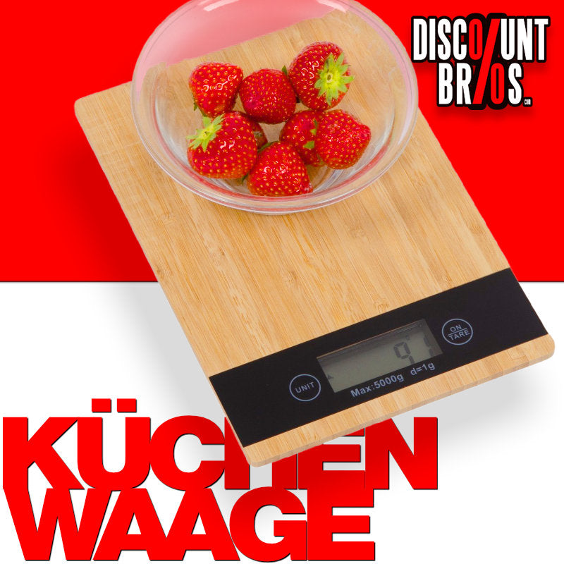 Digitale KÜCHENWAAGE Briefwaage Haushaltswaage BAMBUS Waage bis 5kg