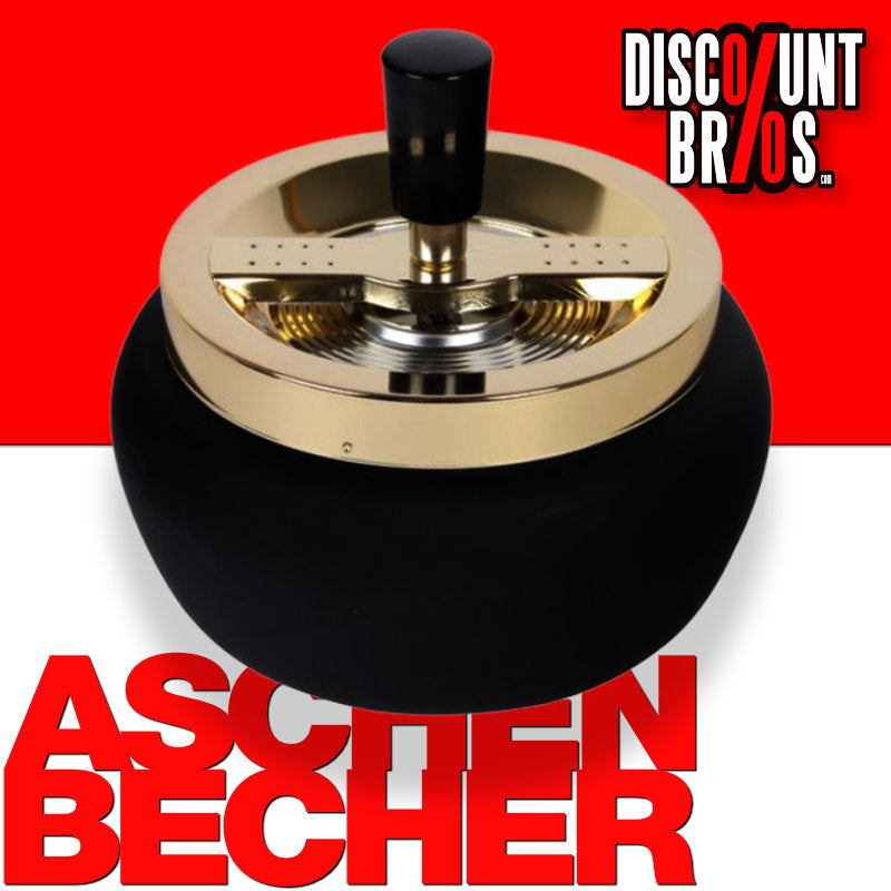 XL DREH-ASCHENBECHER Aschenbecher Drehaschenbecher MATT SCHWARZ GOLD RUBBER Ø13cm