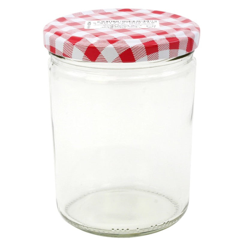 6er-Set 440ml EINMACHGLÄSER Einmachglas Konfitürenglas Sturzglas GLAS mit kariertem Deckel