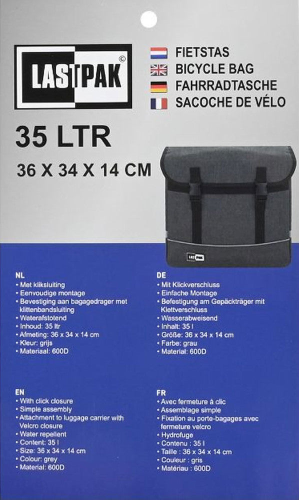 LASTPAK Velo- Fahrrad- DOPPEL- GEPÄCKTASCHEN Canvas Fahrradtasche für Gepäckträger 35l GRAU