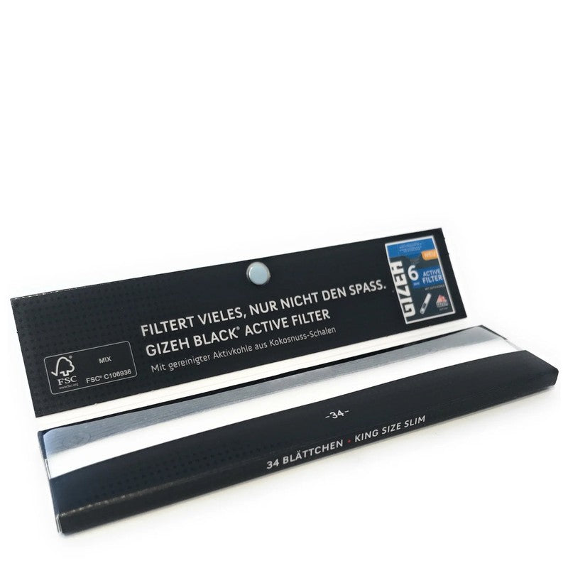 10 × GIZEH Black King Size Slim Papers Zigarettenpapier mit Magnetverschluss 107×44mm
