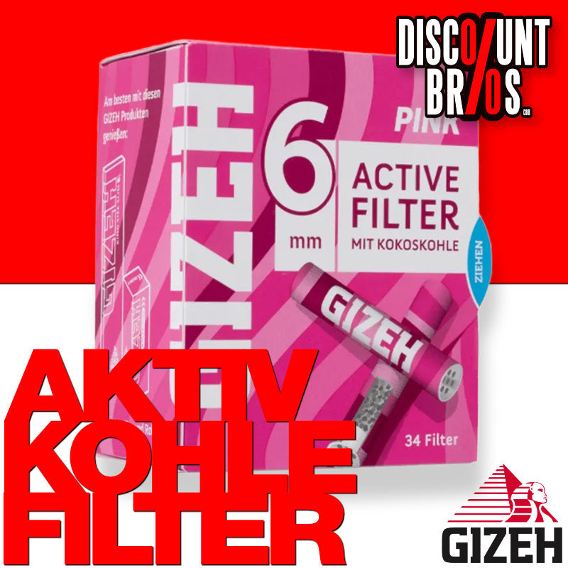 34 Stk. GIZEH PINK Active Tips Aktivkohlefilter Filter Zigarettenfilter 6mm EXTRA-SLIM