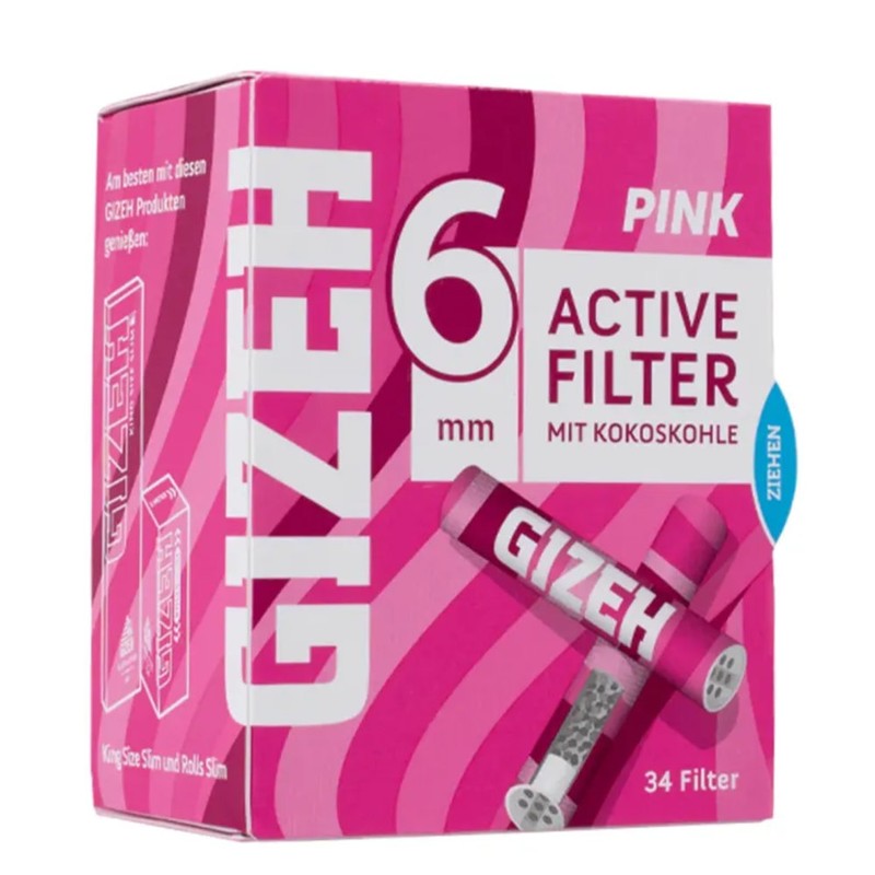 34 Stk. GIZEH PINK Active Tips Aktivkohlefilter Filter Zigarettenfilter 6mm EXTRA-SLIM