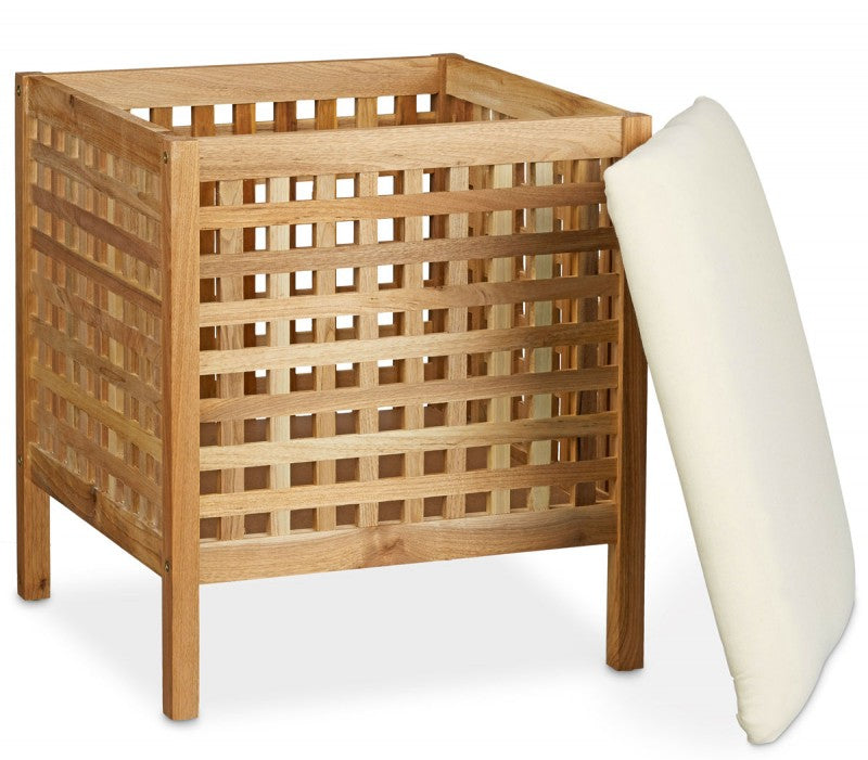 Wäschebox SITZ-HOCKER Badhocker mit Stauraum aus Walnuss-Holz