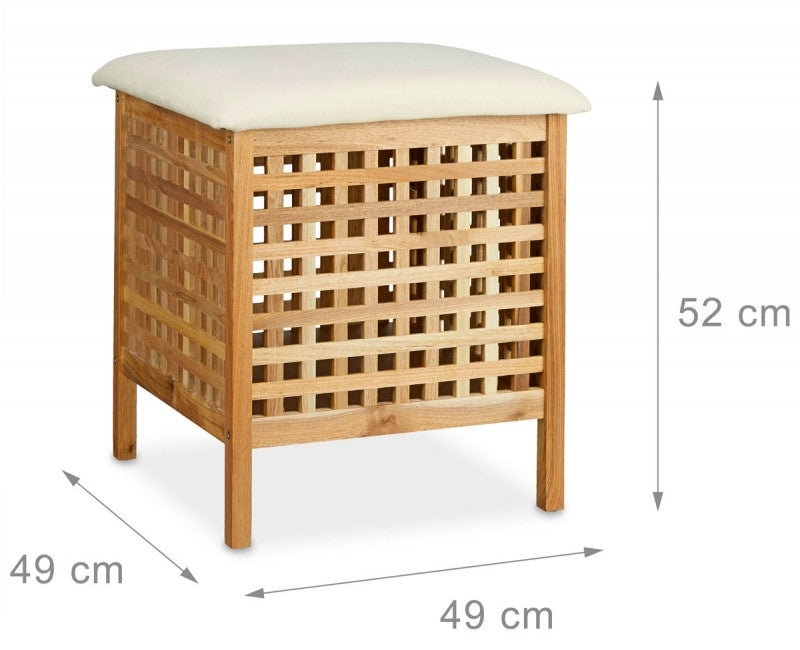 Wäschebox SITZ-HOCKER Badhocker mit Stauraum aus Walnuss-Holz