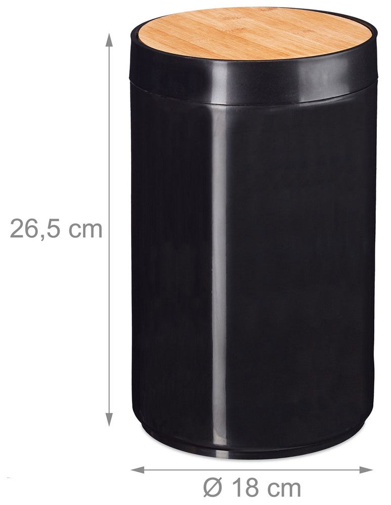 Kosmetikeimer MÜLLEIMER Kücheneimer Abfalleimer mit Bambus-Schwingdeckel 5,5 Liter SCHWARZ