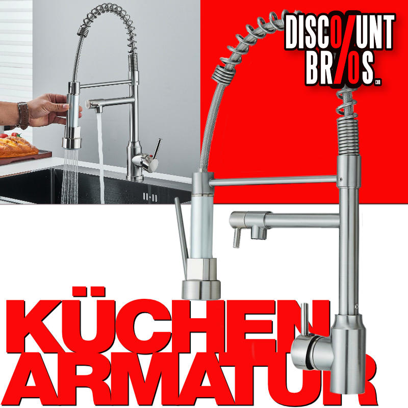 JIEBAO Küchenarmatur mit Auslauf und Sprühbrause in EDELSTAHL-Finish