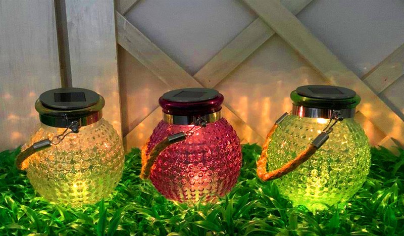 3er Set LED SOLAR WINDLICHT in den Farben Lila, Grün und Transparent