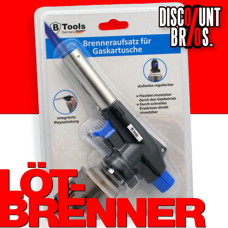 B-TOOLS Gasbrenner LÖTBRENNER Lötlampen-Aufsatz für 227g Butangas-Kartuschen mit Bajonett-Ventil