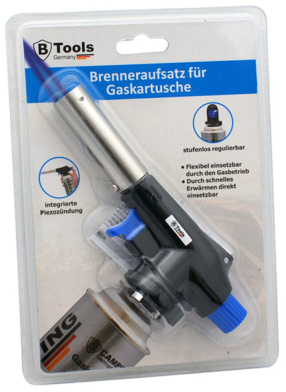 B-TOOLS Gasbrenner LÖTBRENNER Lötlampen-Aufsatz für 227g Butangas-Kartuschen mit Bajonett-Ventil
