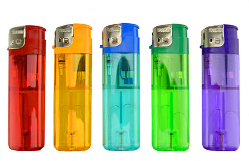 50 Elektronik FEUERZEUGE farbig transparent nachfüllbar