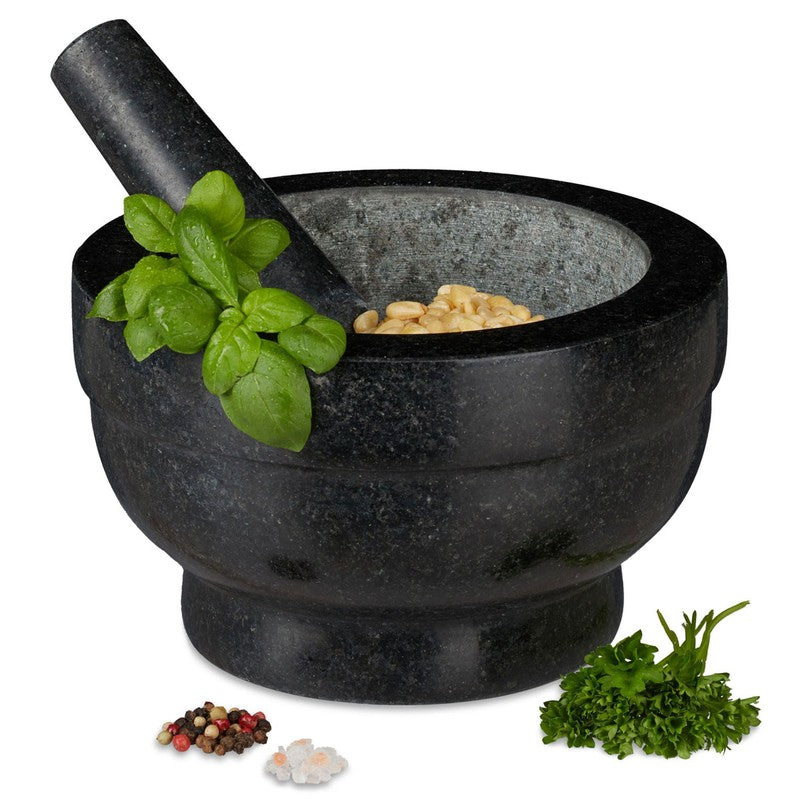XL MÖRSER mit Stössel aus schwarzem Granit Stein Ø20cm