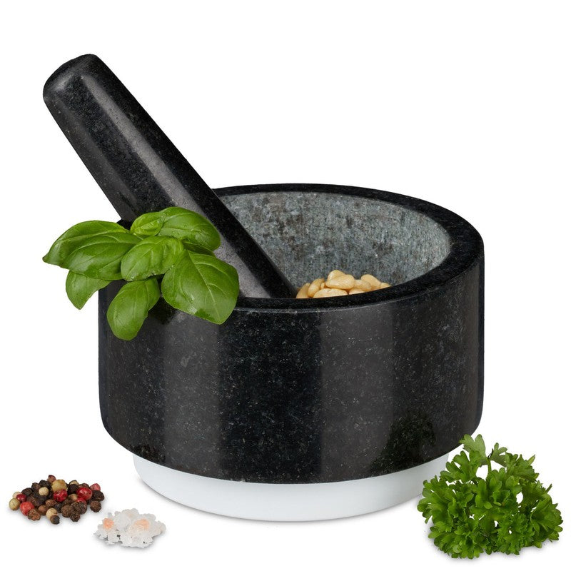 Rutschfester MÖRSER mit Stössel aus Granit Stein SCHWARZ Ø14cm L