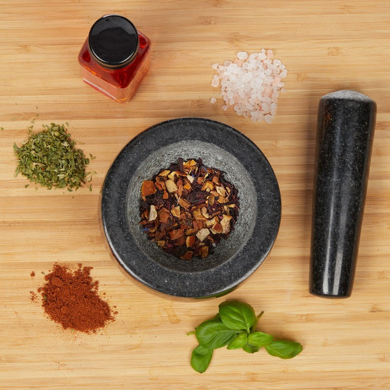 Granit MÖRSER mit Stössel aus schwarzem Stein Ø12cm