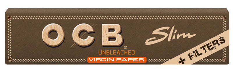 Superdünne, ungebleichte OCB VIRGIN Slim Unbleached Papers Zigarettenpapier + Filter Tips 32 Blatt 109×44mm