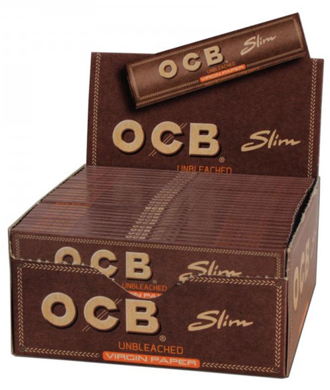Superdünne, ungebleichte OCB VIRGIN Slim Unbleached Papers Zigarettenpapier 32 Blatt 109×44mm