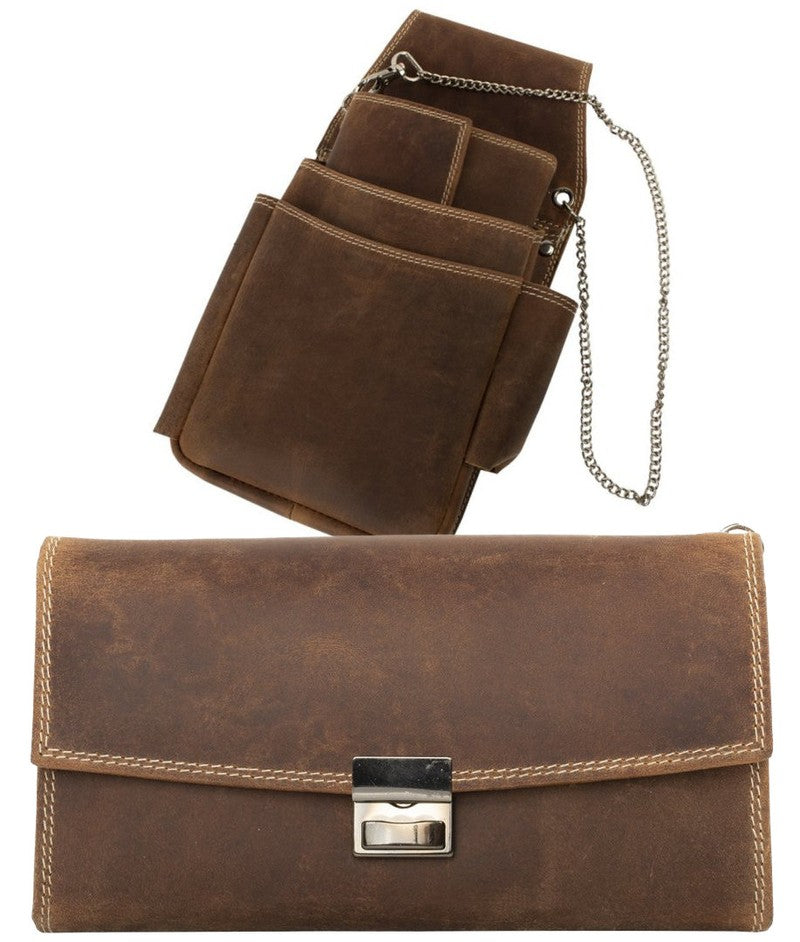 Profi KELLNER PORTEMONNAIE Geldbörse inkl. Kellnerholster aus Echtleder BRAUN